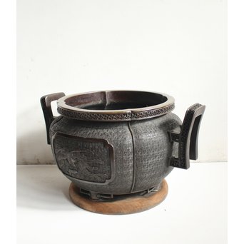 村田整珉造  宣徳高彫五爪龍双耳 唐銅瓶掛　M064