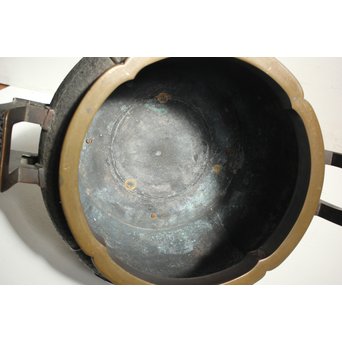 村田整珉造  宣徳高彫五爪龍双耳 唐銅瓶掛　M064 