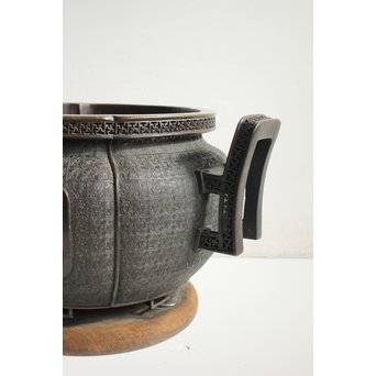 村田整珉造  宣徳高彫五爪龍双耳 唐銅瓶掛　M064 