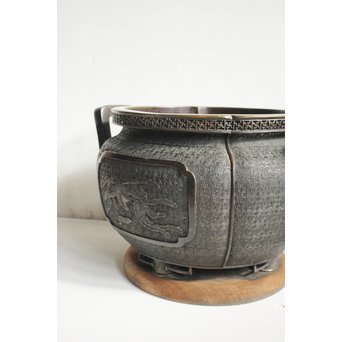 村田整珉造  宣徳高彫五爪龍双耳 唐銅瓶掛　M064 