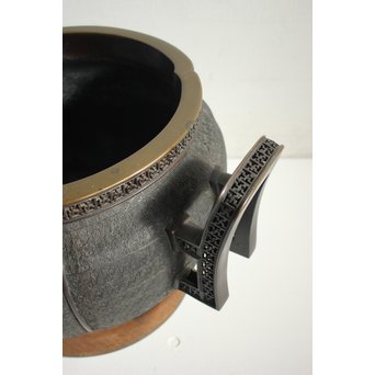 村田整珉造  宣徳高彫五爪龍双耳 唐銅瓶掛　M064 