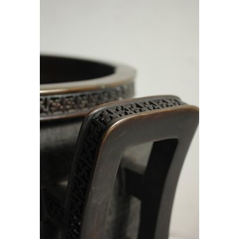 村田整珉造  宣徳高彫五爪龍双耳 唐銅瓶掛　M064 