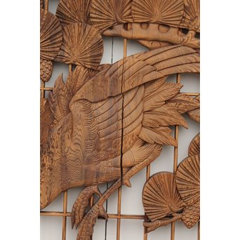 縞黒檀と黒柿の欄間 鶴松富士 5枚1組　R2336Y 