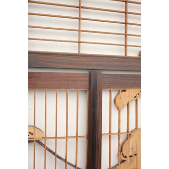 縞黒檀と黒柿の欄間 鶴松富士 5枚1組　R2336Y 