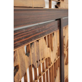 縞黒檀と黒柿の欄間 鶴松富士 5枚1組　R2336Y 