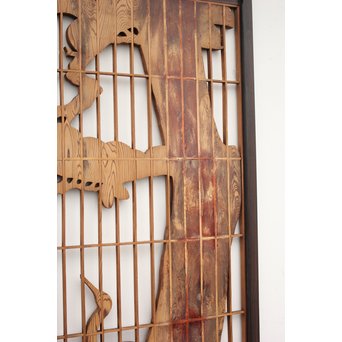 縞黒檀と黒柿の欄間 鶴松富士 5枚1組　R2336Y 