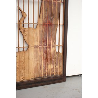 縞黒檀と黒柿の欄間 鶴松富士 5枚1組　R2336Y 