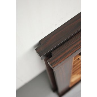 縞黒檀と黒柿の欄間 鶴松富士 5枚1組　R2336Y 