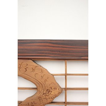 縞黒檀と黒柿の欄間 鶴松富士 5枚1組　R2336Y 