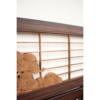 縞黒檀と黒柿の欄間 鶴松富士 5枚1組　R2336Y 