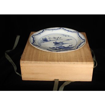 古染付 山水 南京7寸皿　P077 