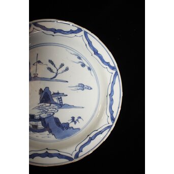 古染付 山水 南京7寸皿　P077 