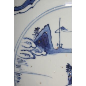 古染付 山水 南京7寸皿　P077 