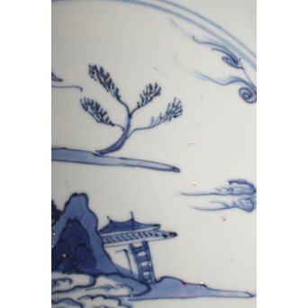 古染付 山水 南京7寸皿　P077 