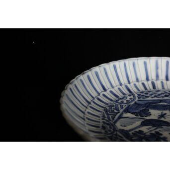 古染付 鹿図 南京菊型7寸皿　P078 