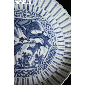 古染付 鹿図 南京菊型7寸皿　P078 