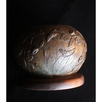 真鍮球型涼炉/手焙 珍品浮彫手彫 　M068 