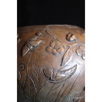 真鍮球型涼炉/手焙 珍品浮彫手彫 　M068 