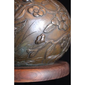真鍮球型涼炉/手焙 珍品浮彫手彫 　M068 