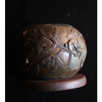 真鍮球型涼炉/手焙 珍品浮彫手彫 　M068 
