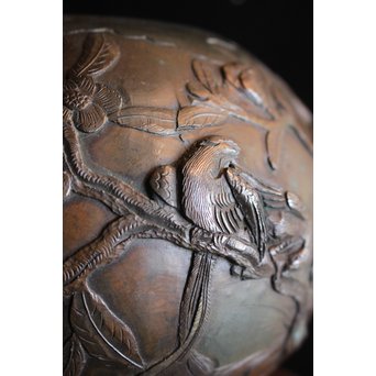 真鍮球型涼炉/手焙 珍品浮彫手彫 　M068 