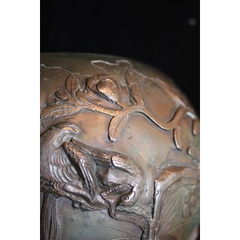 真鍮球型涼炉/手焙 珍品浮彫手彫 　M068 