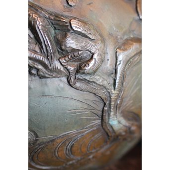 真鍮球型涼炉/手焙 珍品浮彫手彫 　M068 