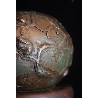 真鍮球型涼炉/手焙 珍品浮彫手彫 　M068 