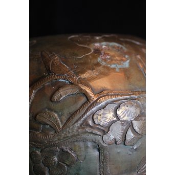真鍮球型涼炉/手焙 珍品浮彫手彫 　M068 