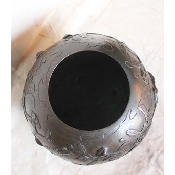 真鍮球型涼炉/手焙 珍品浮彫手彫 　M068 