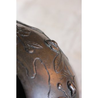 真鍮球型涼炉/手焙 珍品浮彫手彫 　M068 