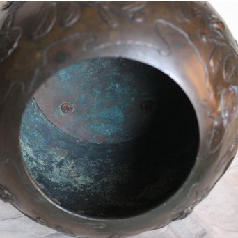 真鍮球型涼炉/手焙 珍品浮彫手彫 　M068 