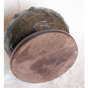 真鍮球型涼炉/手焙 珍品浮彫手彫 　M068 