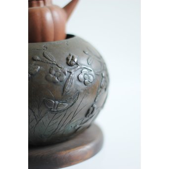 真鍮球型涼炉/手焙 珍品浮彫手彫 　M068 