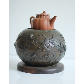 真鍮球型涼炉/手焙 珍品浮彫手彫 　M068 