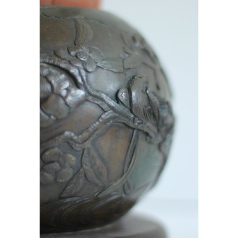 真鍮球型涼炉/手焙 珍品浮彫手彫 　M068 