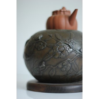 真鍮球型涼炉/手焙 珍品浮彫手彫 　M068 