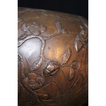 真鍮球型涼炉/手焙 珍品浮彫手彫 　M068 