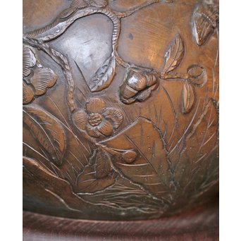 真鍮球型涼炉/手焙 珍品浮彫手彫 　M068 