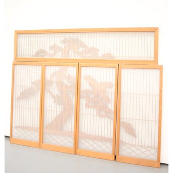 鷹松木彫 書院欄間5枚1組　R2356 