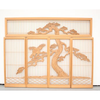 鷹松木彫 書院欄間5枚1組　R2356