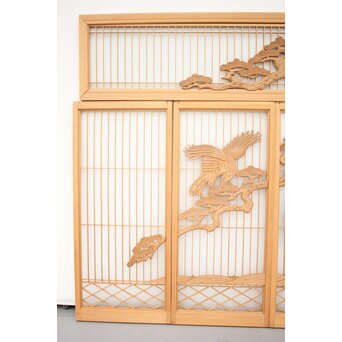 鷹松木彫 書院欄間5枚1組　R2356 