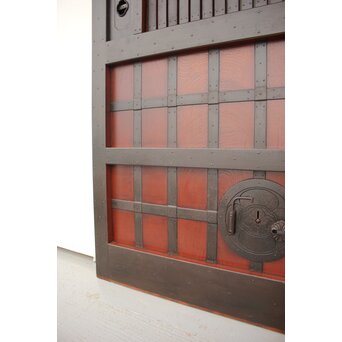 鉄張 赤太総欅格子蔵戸　W938Y 