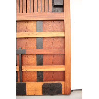 鉄張 赤太総欅格子蔵戸　W938Y 