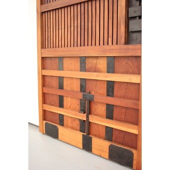 鉄張 赤太総欅格子蔵戸　W938Y 