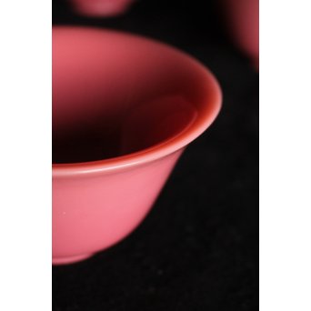 乾隆ガラス 桃色碗5客　Y010 