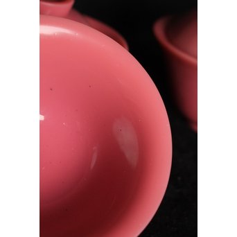 乾隆ガラス 桃色碗5客　Y010 