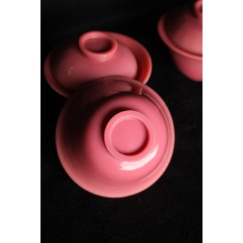 乾隆ガラス 桃色碗5客　Y010 