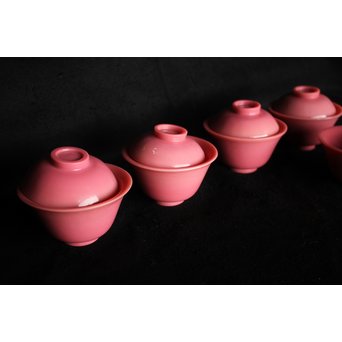 乾隆ガラス 桃色碗5客　Y010 