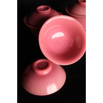 乾隆ガラス 桃色碗5客　Y010 